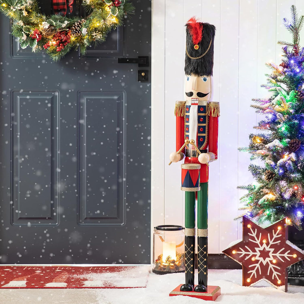 Glitzhome 42" H Christmas Nutcracker Decor Wooden Nutcracker Ornaments Drummer Soldier Nutcracker Figures Traditional Christmas Decor for Indoor and Outdoor