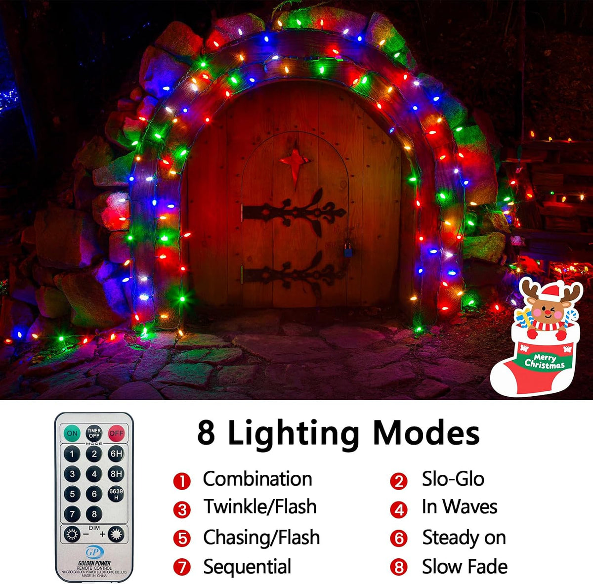 bhclight 50ft 1000led cluster christmas lights with remote, front angle view