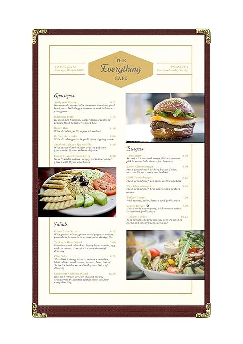 Goodsmart Restaurant Menu Covers – 25 Pack Burgundy 2-View, Top-Loading Menu Holders, Vinyl & Plastic Café Menu Covers, Clear Menu Sleeves, Fits 8.5" x 14", Leather-Style Design, Gold Corners