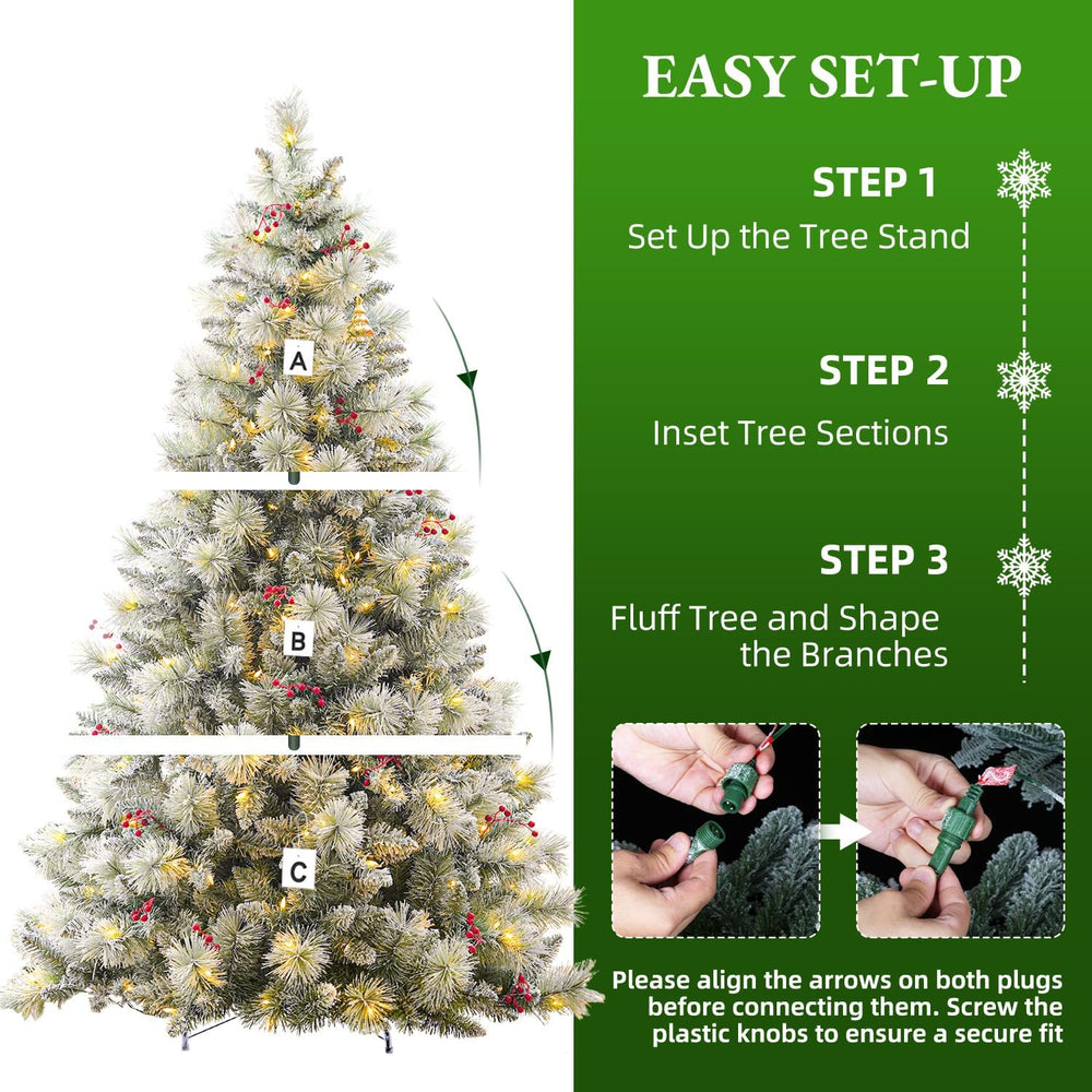 Hykolity 6 ft Prelit Snow Flocked Christmas Tree with 250 Warm White LED Ligh...