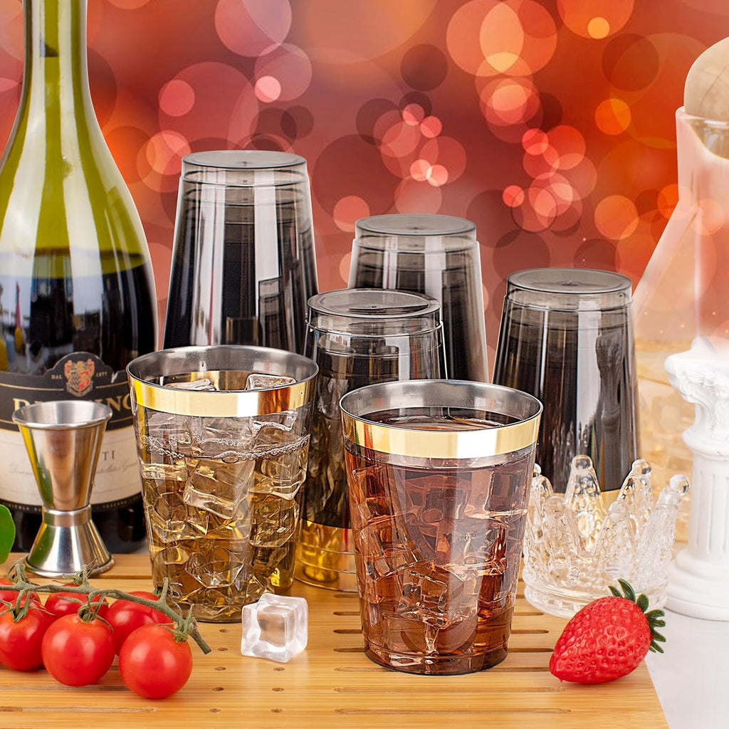 supernal 10 oz Black and Gold Plastic Cups for Holiday & Parties