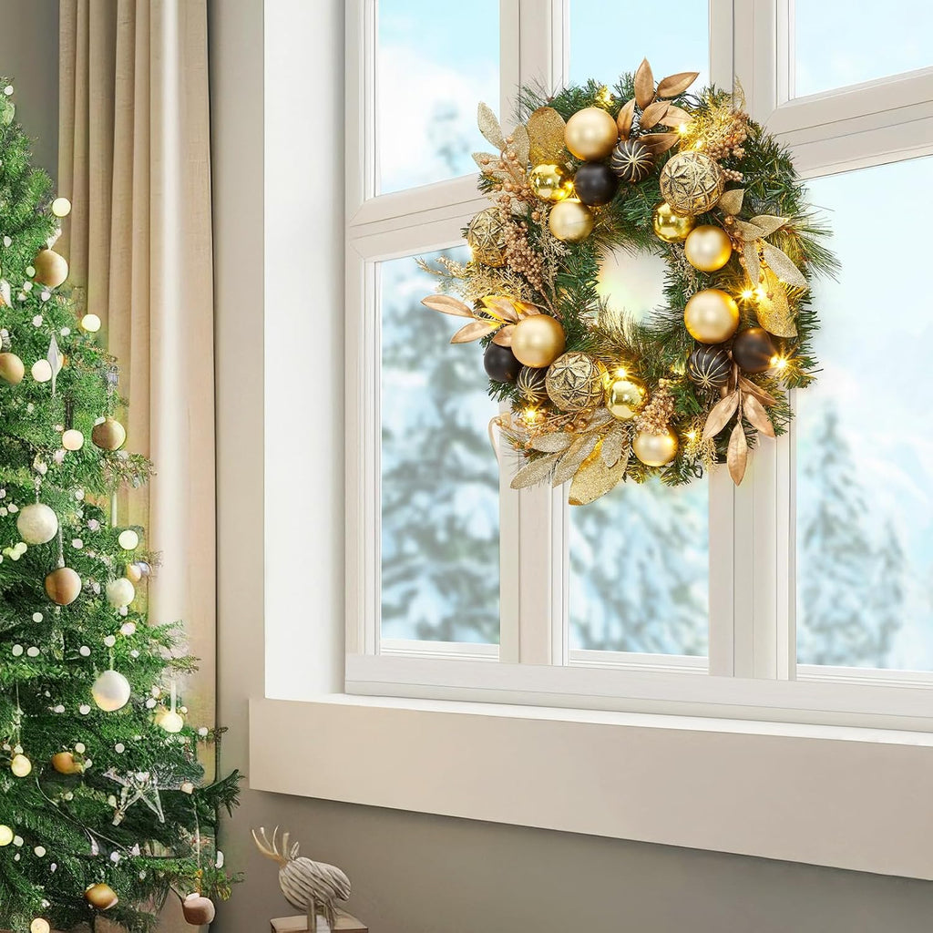 22 in artificial christmas wreath, pre-lit lighted christmas on a desk or shelf