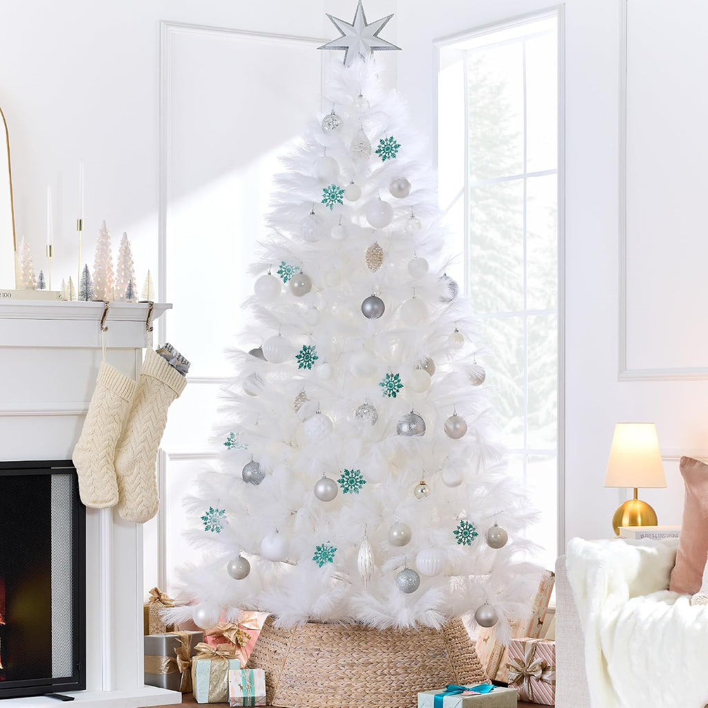 Best Choice Products Artificial White Pampas Christmas Tree, 4.5ft Premium Deluxe Unlit Pampas Grass Holiday Décor, Easy Assembly, Metal Base