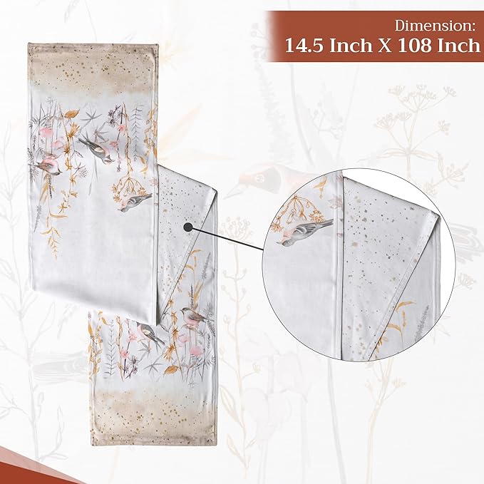 Maison d' Hermine Table Runner 100% Cotton Double Layer Table Runners 108 inches Long Decorative for Home Dining Party Wedding Bridal Shower Spring Summer (Meadow Florals - Beige, 14.50" x 108")