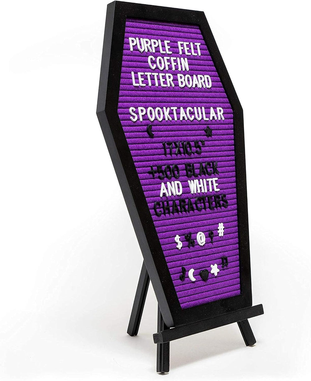 Nomnu Coffin Letter Board, Purple Goth Decor w/Bat Stickers, Spooky Emojis