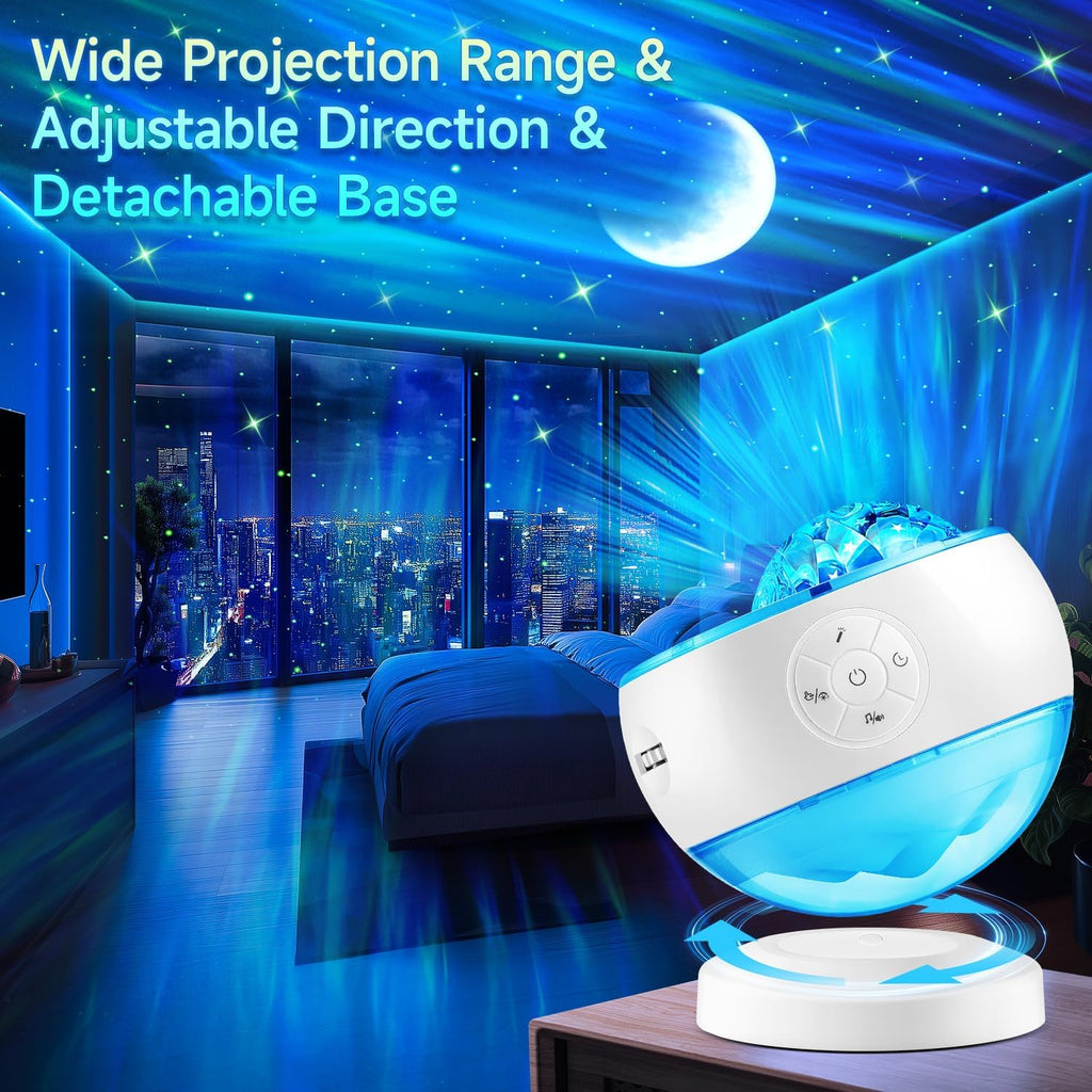 iceberg northern lights projector, white galaxy projector with, front angle view