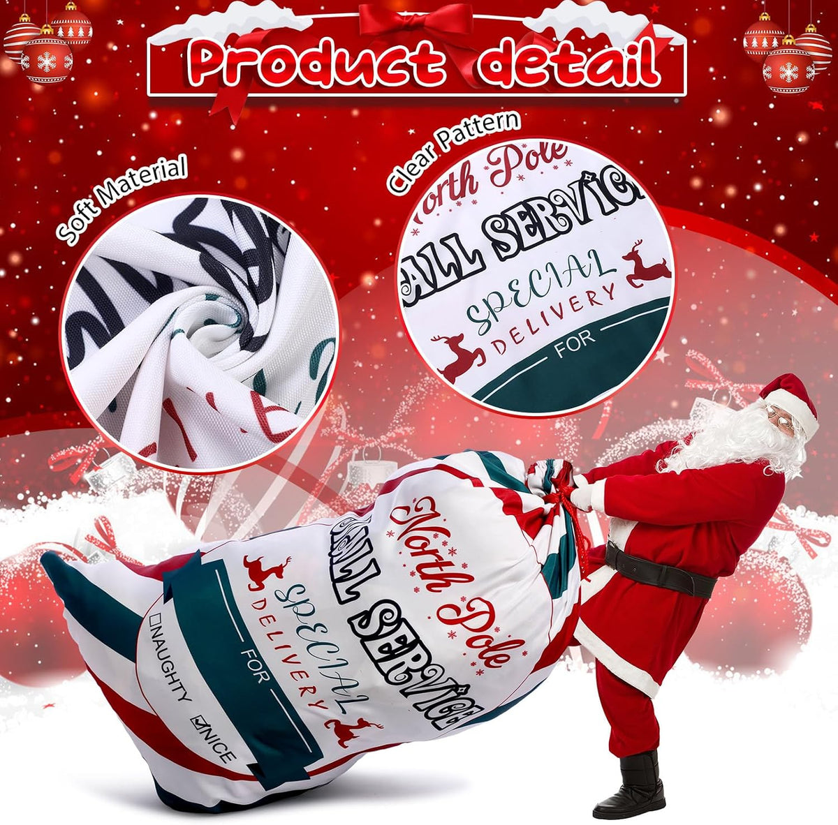 Treela 56 x 36 Inch Jumbo Christmas Santa Gift Bag with Drawstring, Stripes