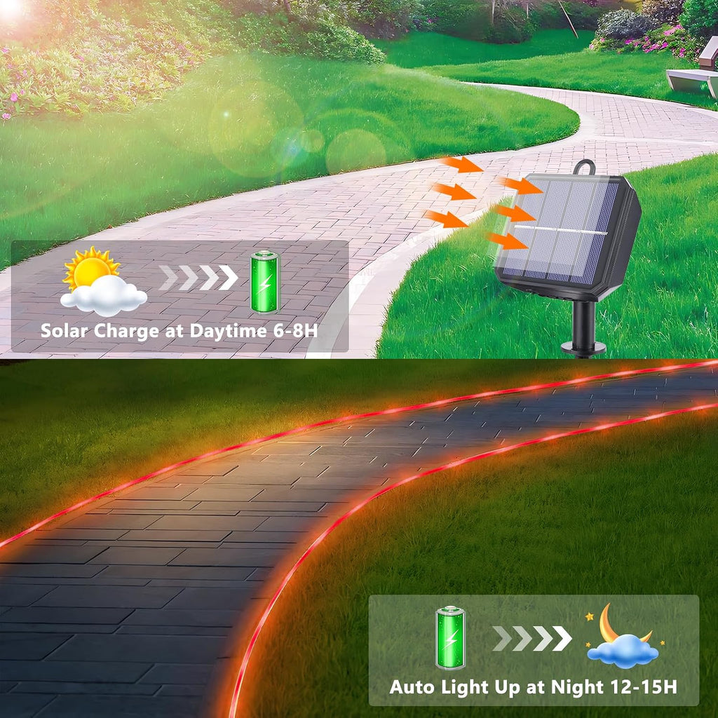 solar rope lights, 2 packs total 132ft 400led, side view