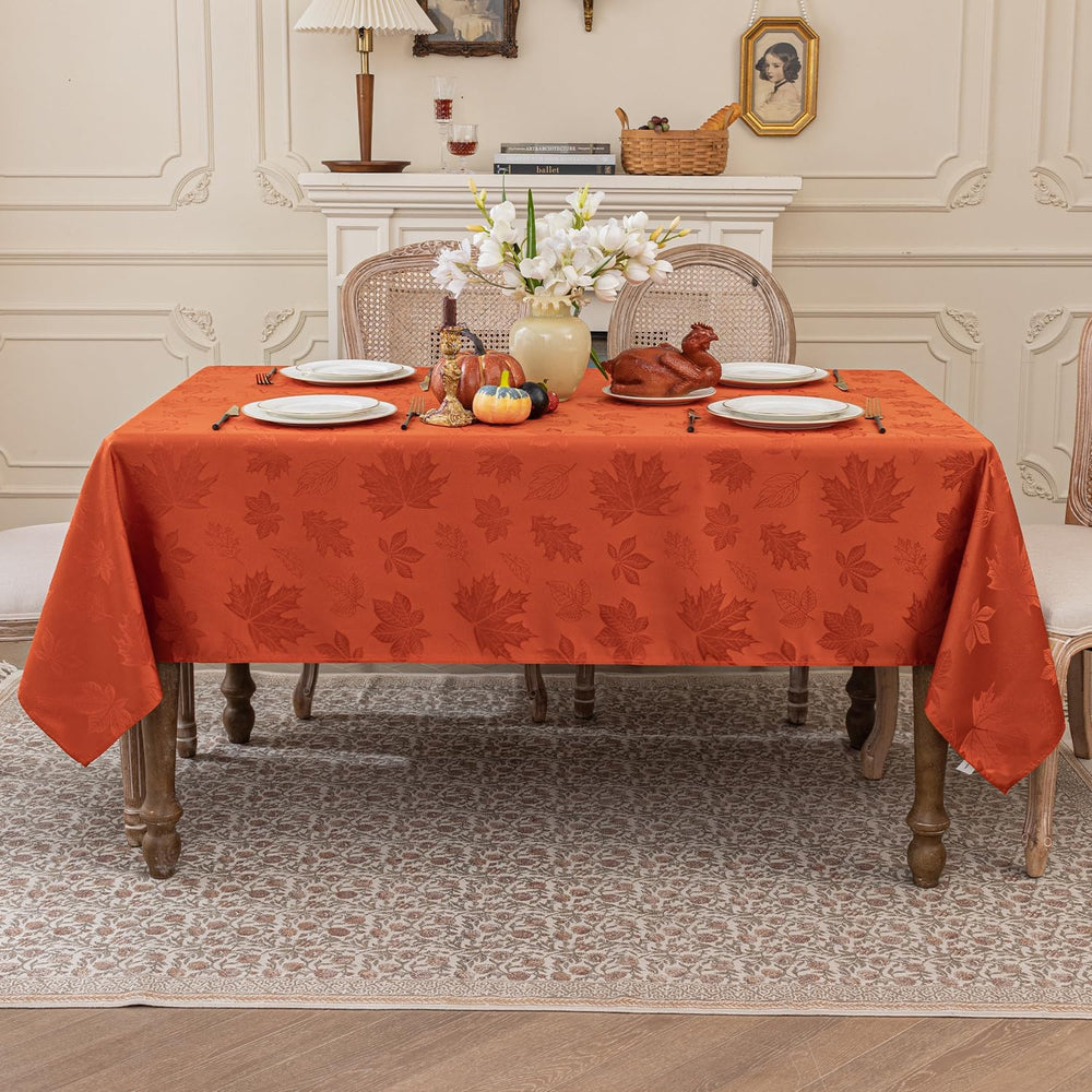Softalker Fall Jacquard Rectangle Tablecloth, 60 x 144 Inch Burnt Orange