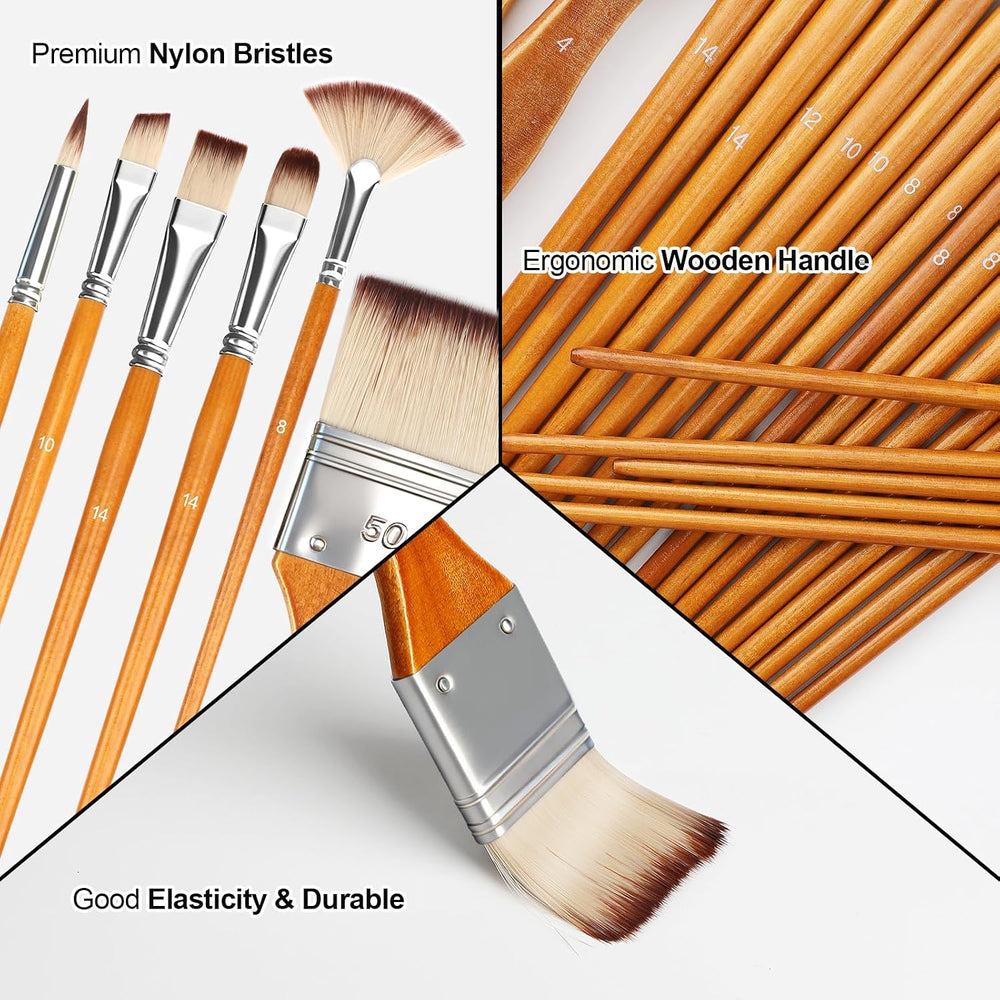 Halobios 25pcs Paint Brush Set, Professional Paint Brushes with Canvas Roll a...