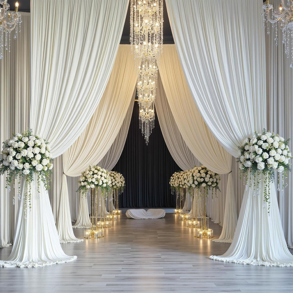 10x12ft Ivory Backdrop Curtain for Wedding Parties, Wrinkle Free 2 Panels Sil...