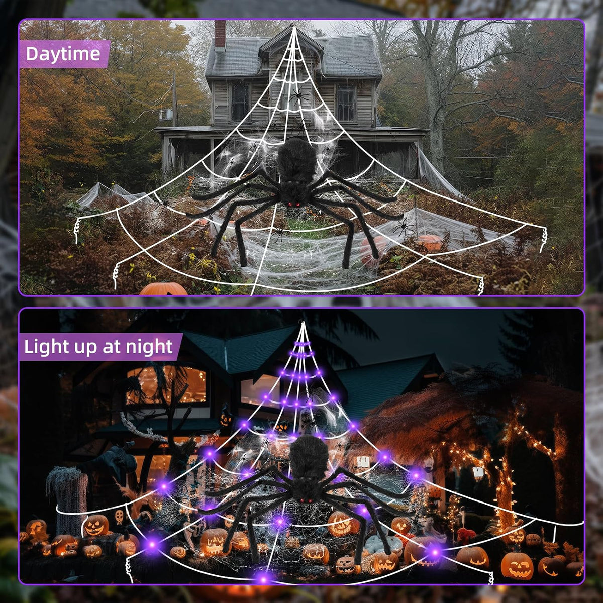 Spider Webs Halloween Decorations Outdoor Lights, 250 LED 16.4ft Halloween Spider Web Lights with 6.5ft Giant Spider,8 Modes, Waterproof Outdoor Decoration Indoor Party Garden Home Costumes