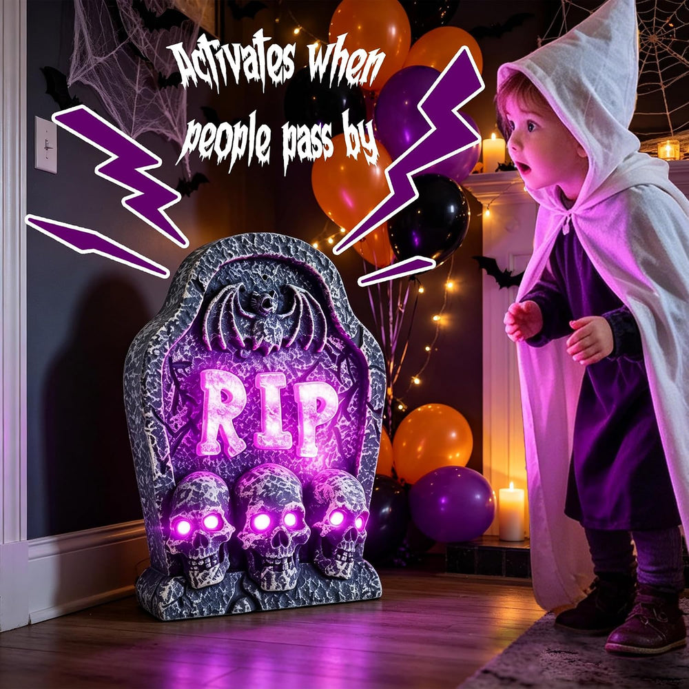 16" Halloween Animated Shaking RIP Tombstone Decor with Creepy Sound