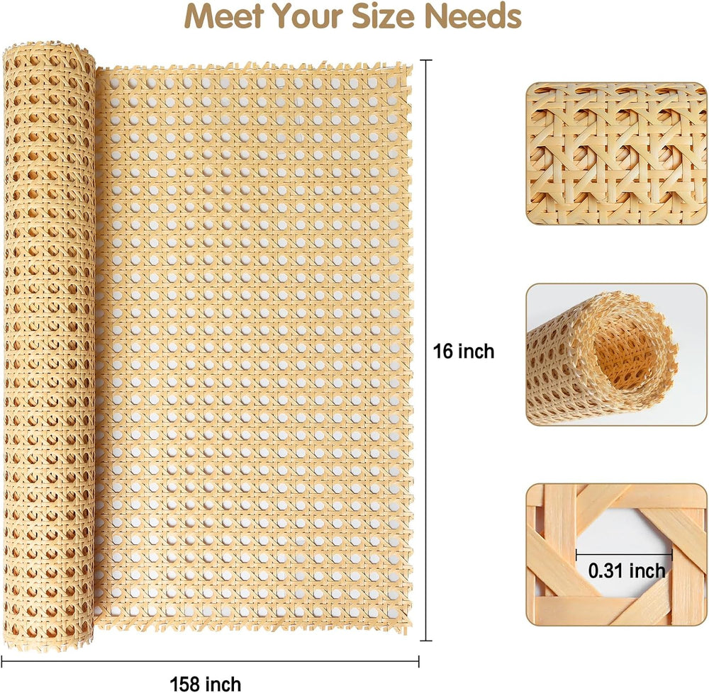 Storystore Rattan Webbing Roll, 16 x 158 Inch Woven Open Rattan Mesh PE Cane ...