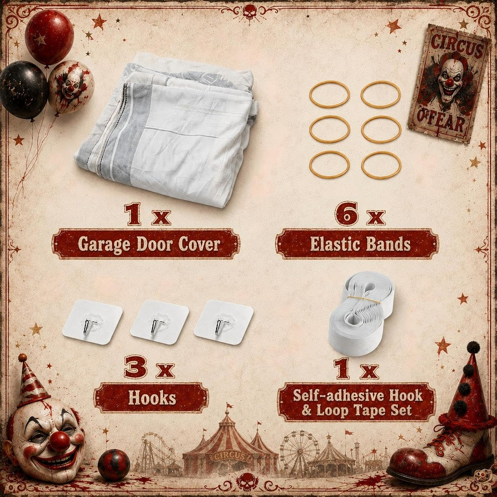 Halloween Garage Door Cover 16x7 FT, 3D Circus Clown Garage Door Decoration