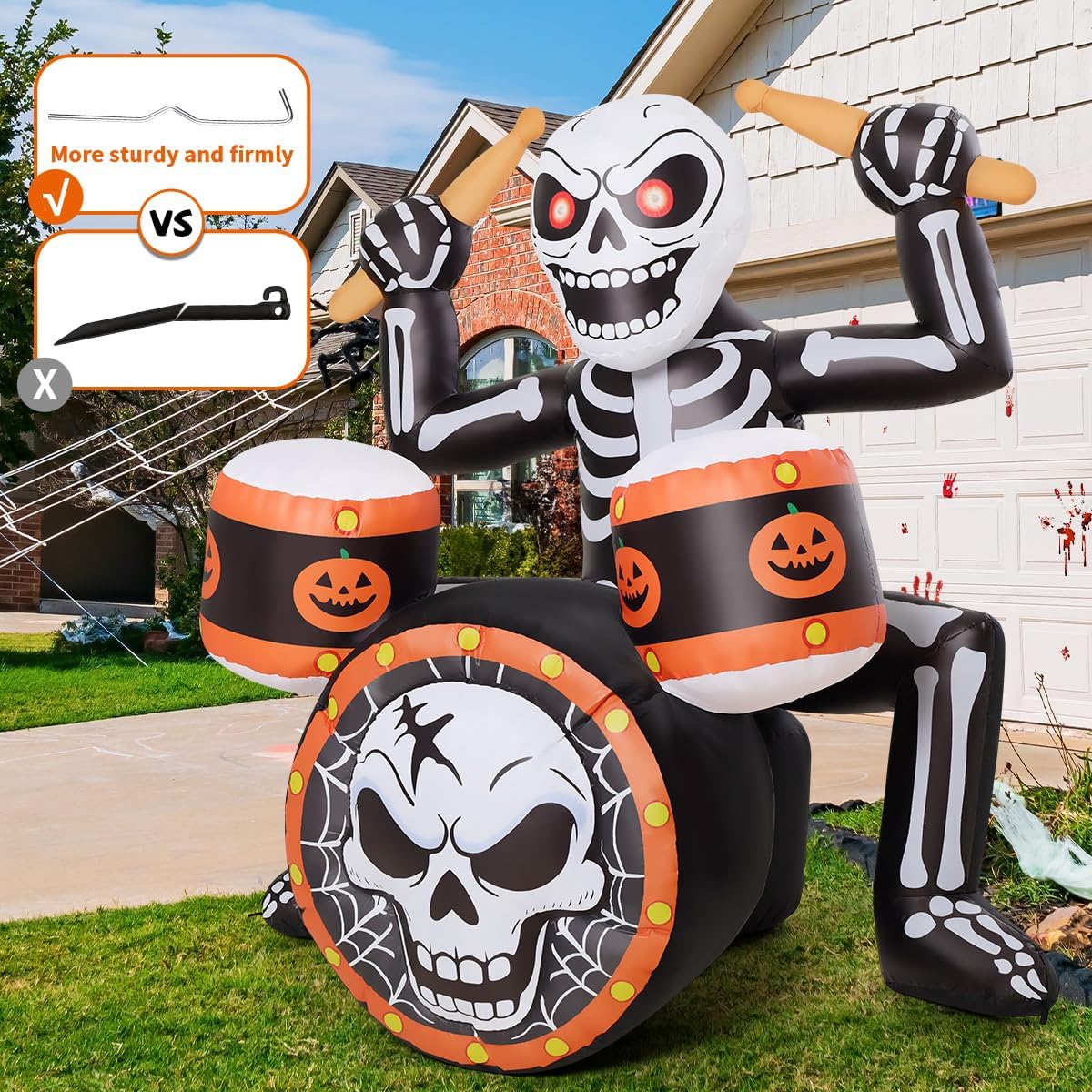 comin 5 ft halloween inflatable rock skeleton with showing dimensions