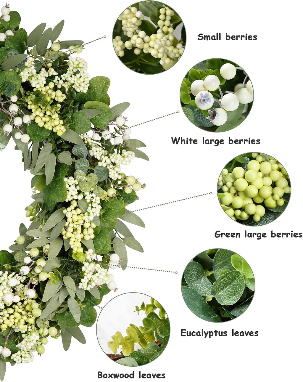 vlorart 32 inch artificial spring summer greenery christmas, close-up detail