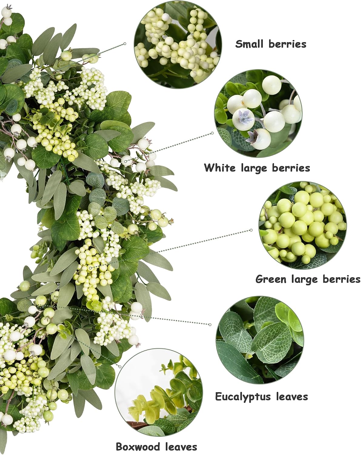 vlorart 32 inch artificial spring summer greenery christmas, close-up detail