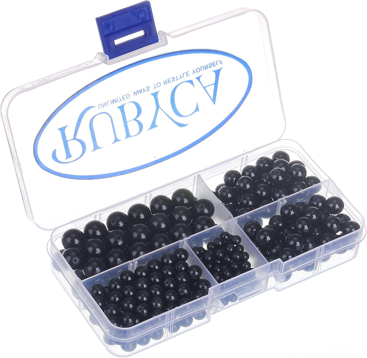 rubyca natural black obsidian round loose bead organizer, close-up detail