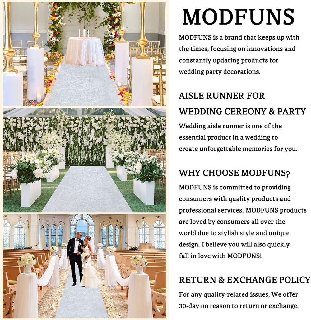 White Wedding Aisle Runner Outdoor Velvet Aisle Runner for Wedding Ceremony 4...