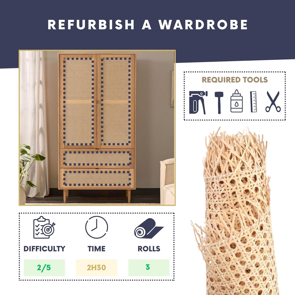 Natural Rattan Cane Webbing Roll – Prewoven Wicker Sheet for Furniture Repair...