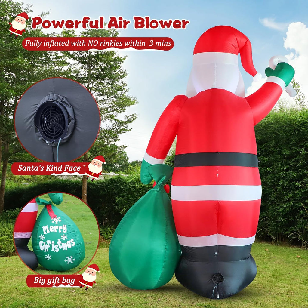 6 ft christmas inflatable santa with candy and, side view