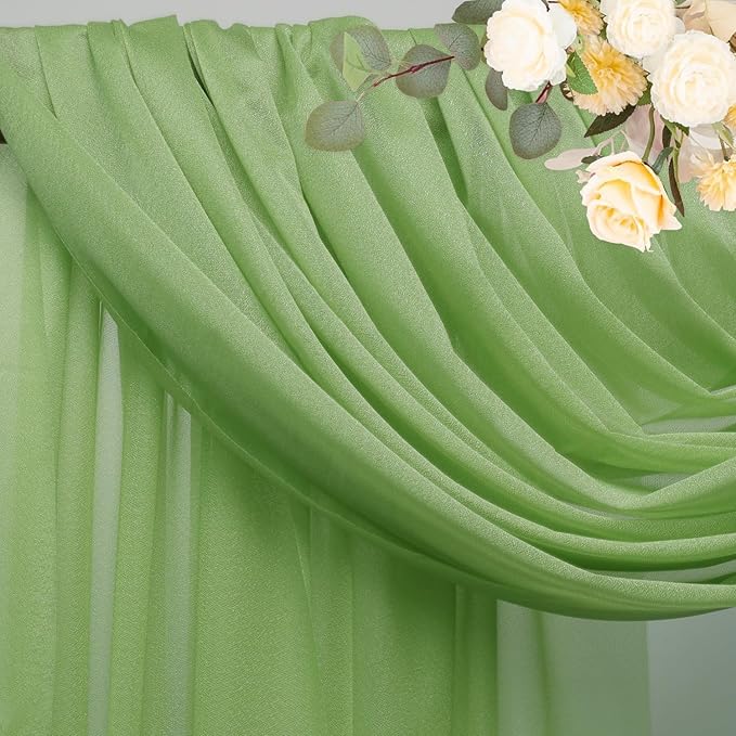 Wokceer Wedding Arch Draping 6 Panels 28.7" x 20FT Sage Green Sheer Fabric Backdrop for Ceremony, Birthday Party, Bridal Shower Decoration