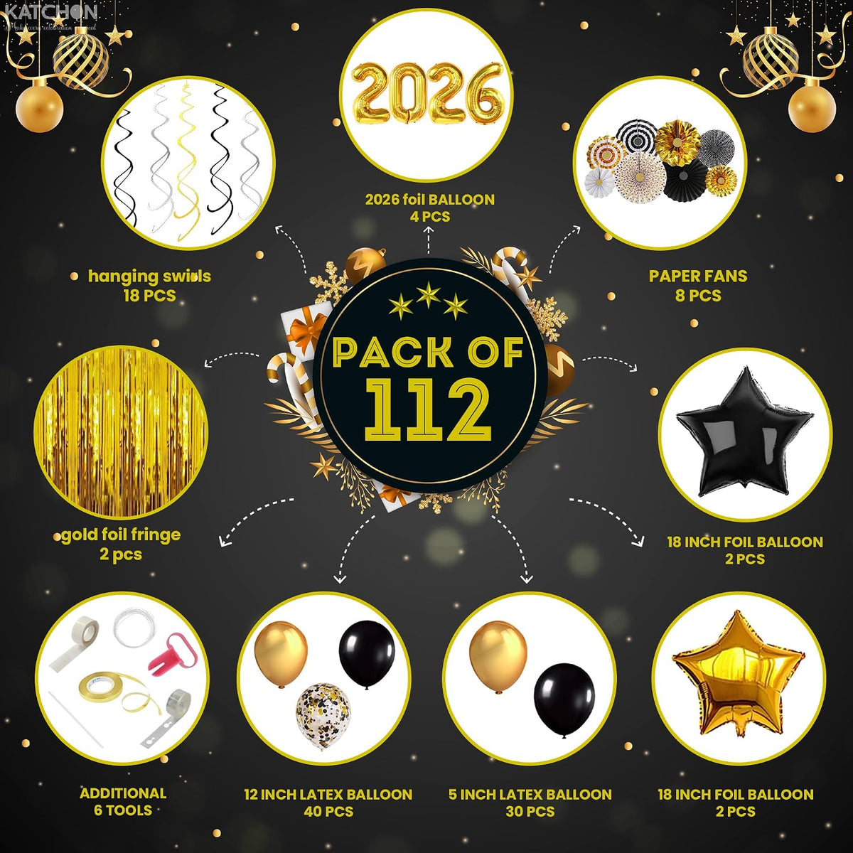 KatchOn Set, Pack of 112, New Years Eve Party Supplies 2026