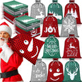 Windyun 16 Pcs Christmas Drawstring Bag Santa Sack Bag Buffalo Plaid 12x16