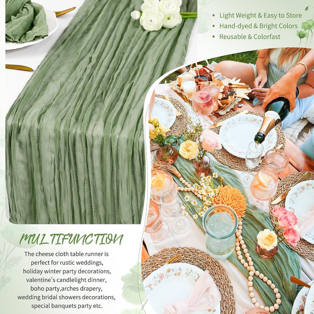 30 Pack Sage Green Cheesecloth Table Runner 17x108 Inches Boho Home Decor