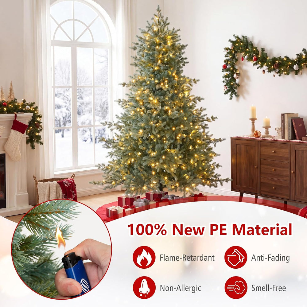 COSTWAY 6 FT Full Pre-Lit Artificial Christmas Tree, 350 Warm White LEDs