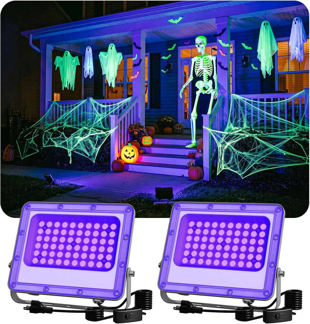 2 Pack 120V UV Flood Lights with Switch for Halloween Yard Display