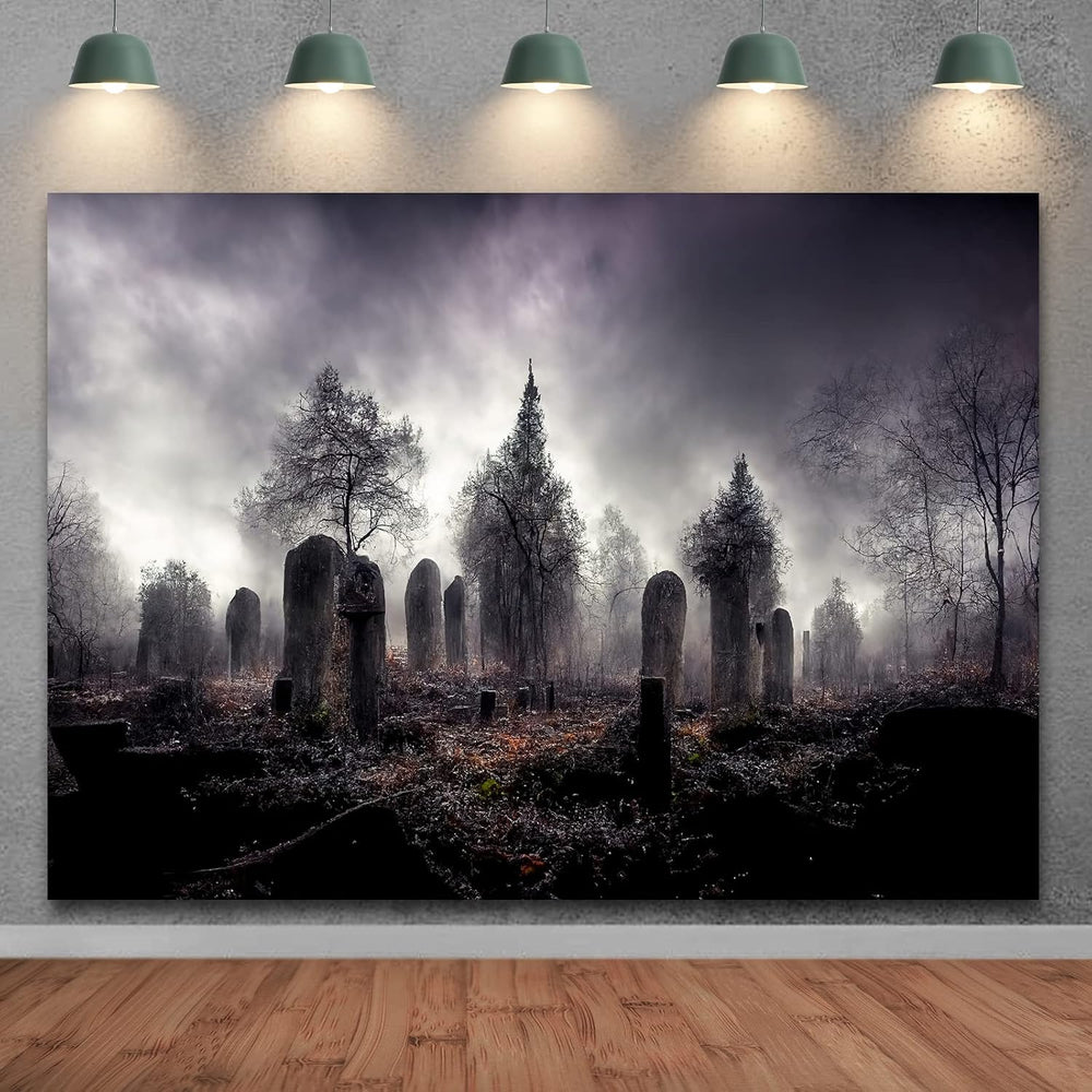 10x8ft Creepy Cemetery Backdrop Fantasy Halloween Forest Photography Backgrou...