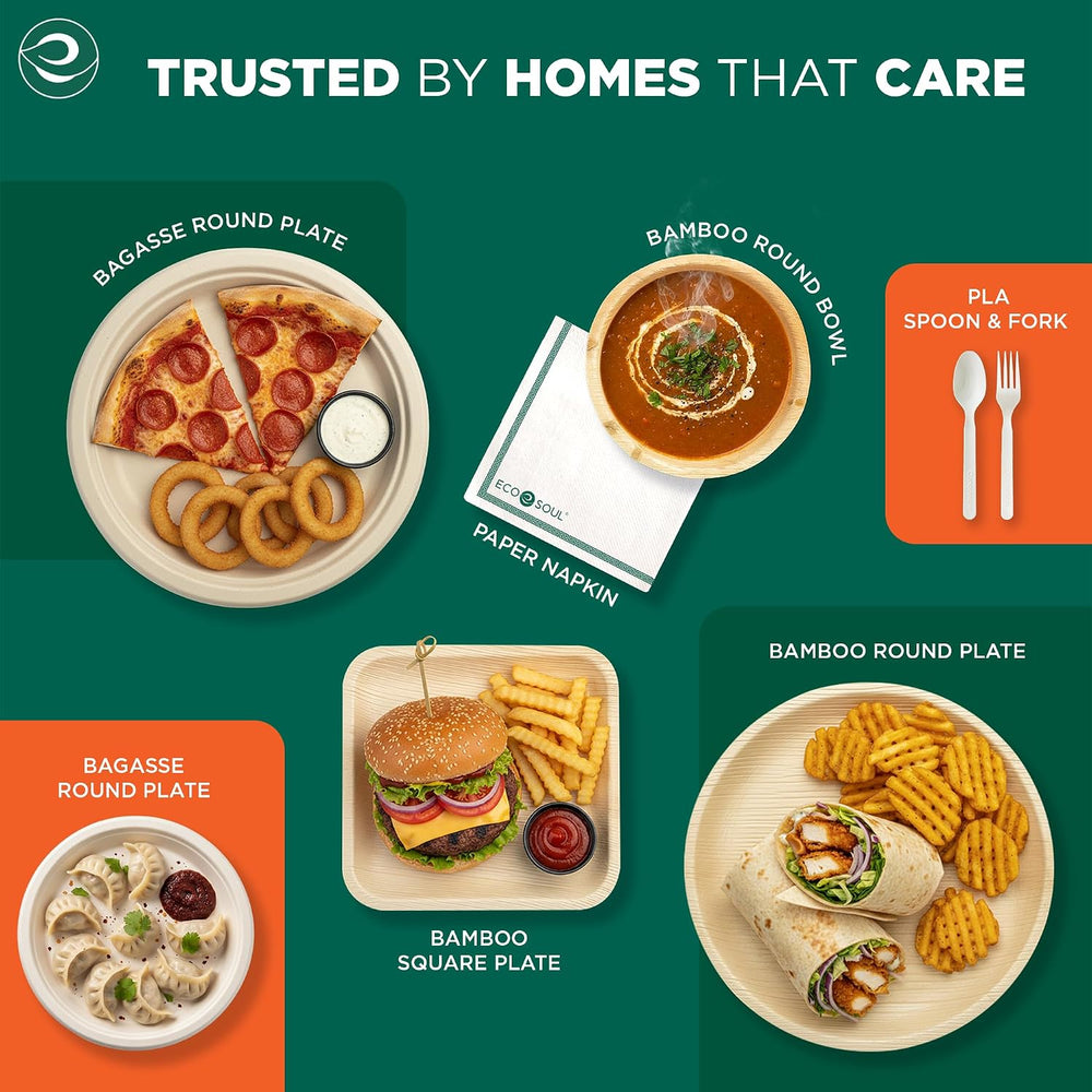 ECO SOUL 6 Inch Disposable Bamboo Plates (100 Pack, Square)