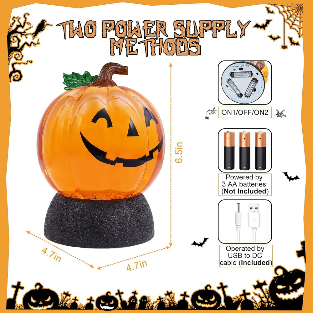 Halloween Snow Globe Lantern Pumpkin Lighted Halloween Snow Globes Battery Op...