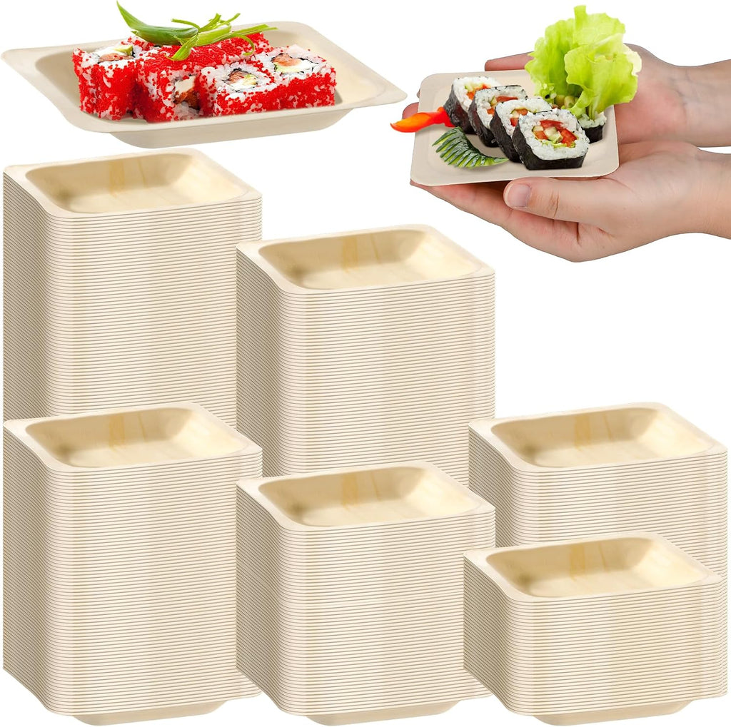 Hoolerry 600 Pcs Square Disposable Wood Bowls Party Appetizer Plates