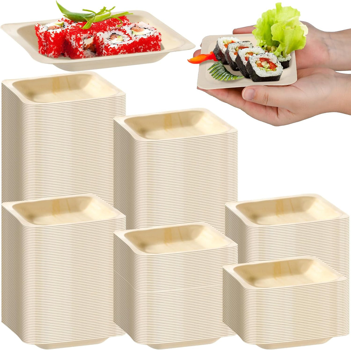 Hoolerry 600 Pcs Square Disposable Wood Bowls Party Appetizer Plates