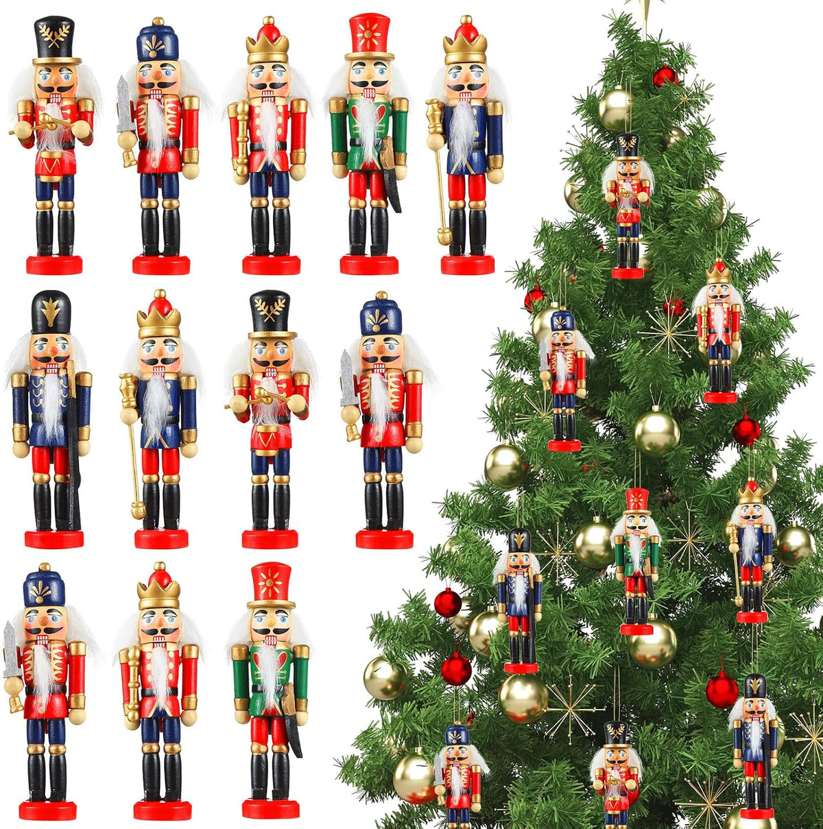 Aoriher 36 Pcs Christmas Nutcracker Ornament Small Wooden Soldier Hanging Decorations Nutcracker Figure Ornament for Christmas Figure Decoration