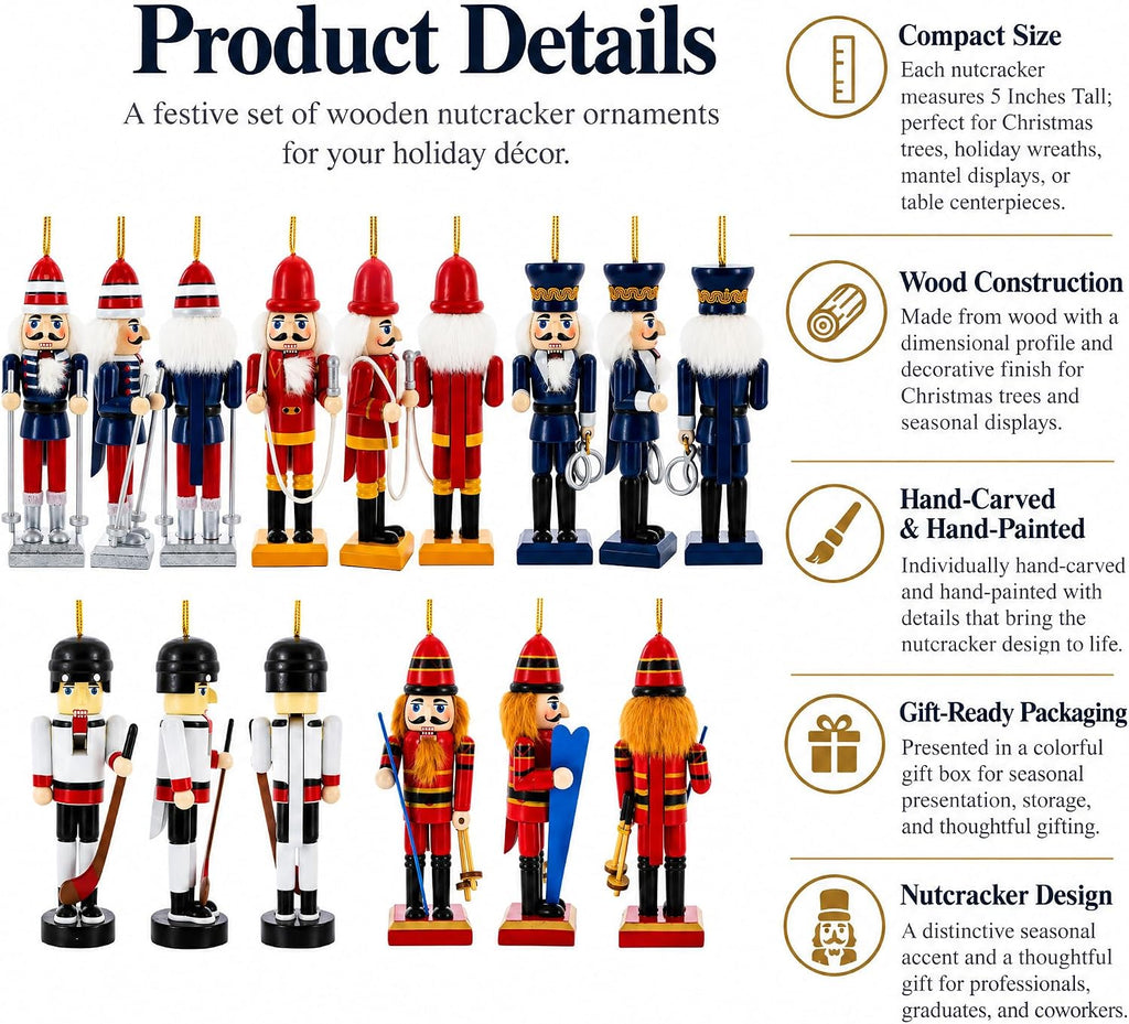 bestpysanky nutcracker ornament set of 5 wooden christmas, close-up detail