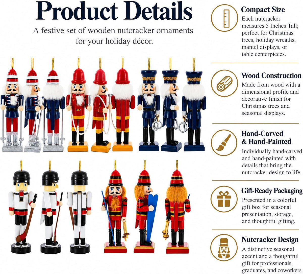 bestpysanky nutcracker ornament set of 5 wooden christmas, close-up detail