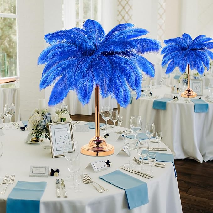 Retrowavy 30 Pcs 18-20 Inch Large Natural Ostrich Feathers Bulk for Centerpieces for Wedding Party Centerpieces Home Decoration Flower Arrangement (Blue)