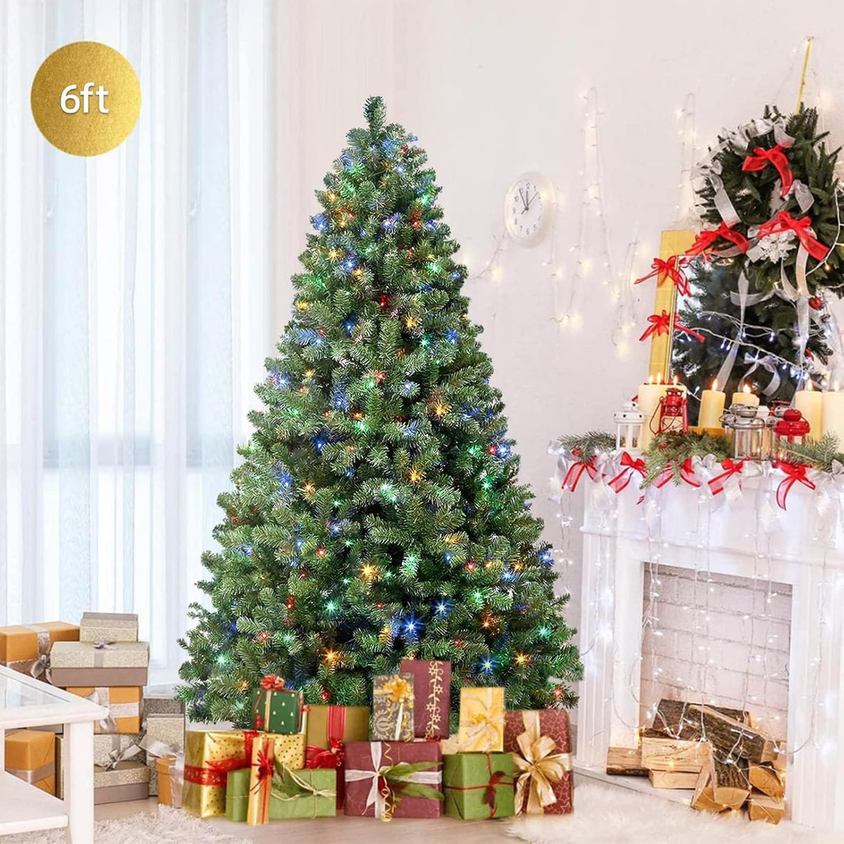 SHareconn 6.5ft Prelit Premium Artificial Classic Spruce Christmas Tree with Remote Control,Timer