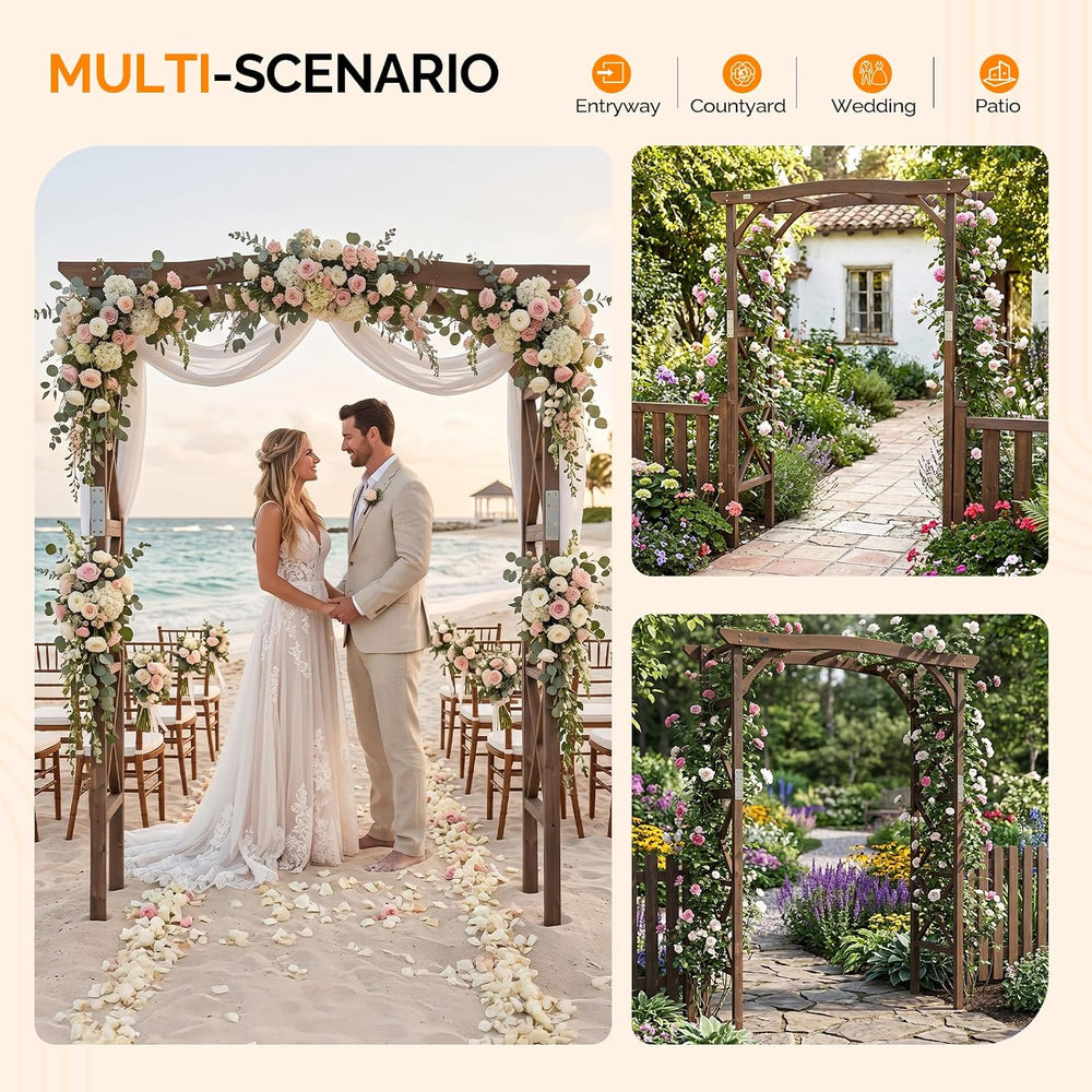 VINGLI Wooden Garden Arbor, Wedding Arch, 6.6ft Arch Backdrop Stand for Cerem...