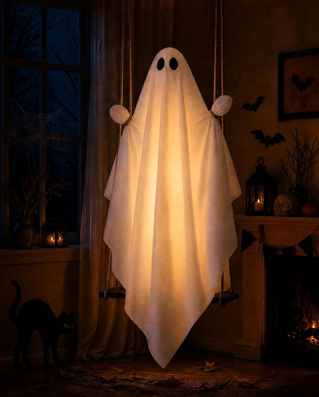 Halloween Decorations Outdoor 4FT Large Hanging Swing Ghost with LED Light