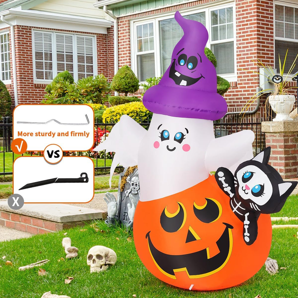COMIN 5 FT Halloween Inflatables Pumpkin Ghost Cat Outdoor Decorations Blow U...