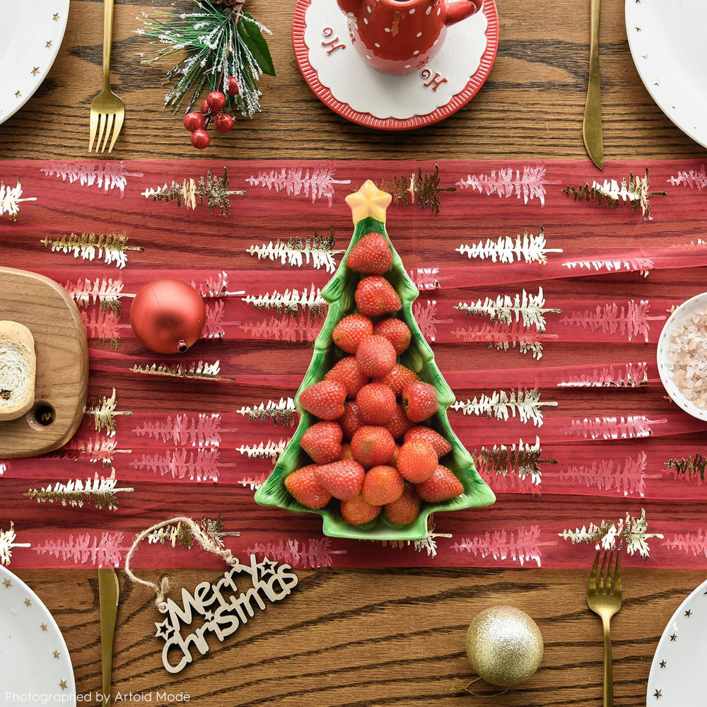 Artoid Mode 6PCS Red Gold Christmas Tree Gauze Table Runner 120 Inch 10FT, Gl...