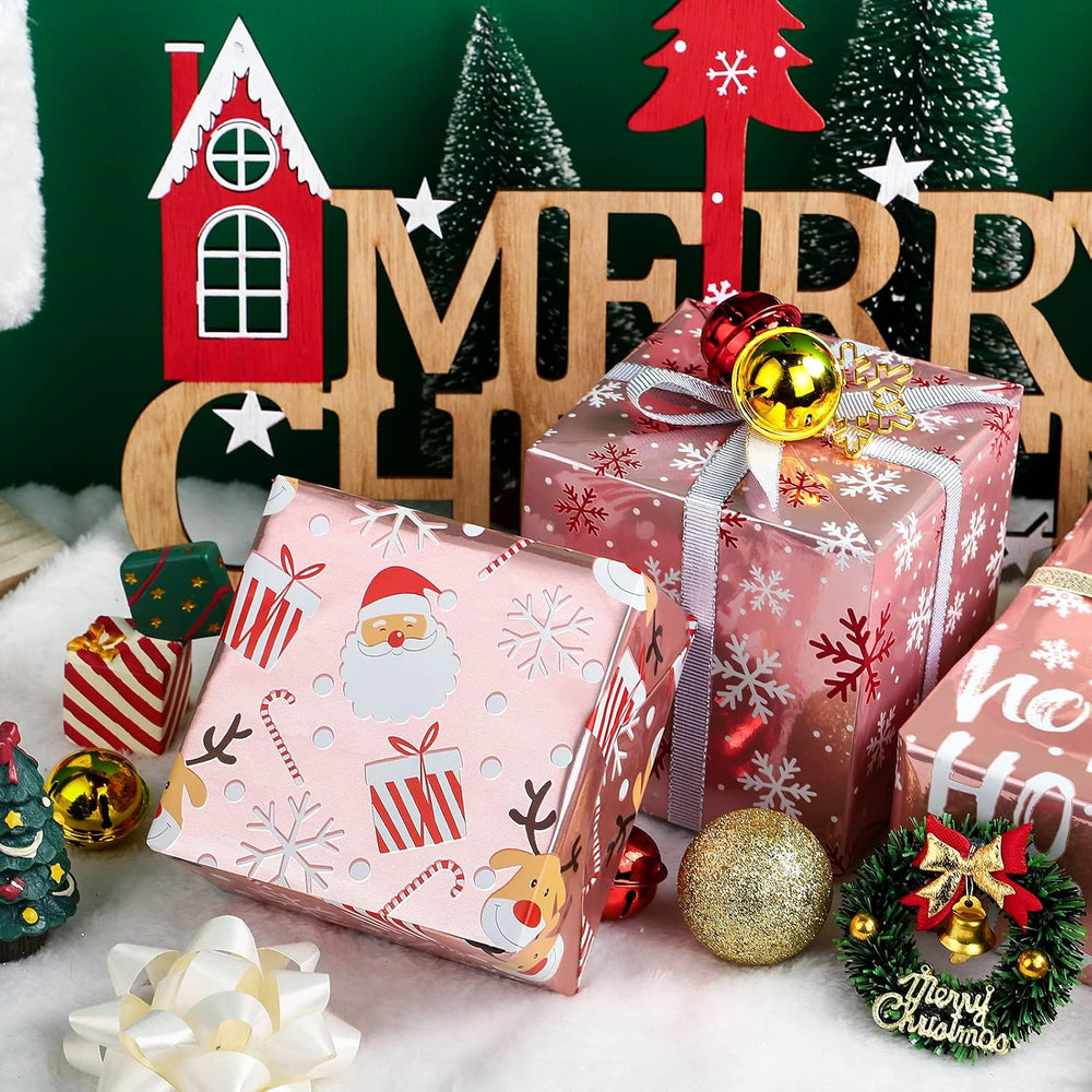 WRAPAHOLIC Christmas Wrapping Paper Set - Rose Gold Santa and Reindeer with M...