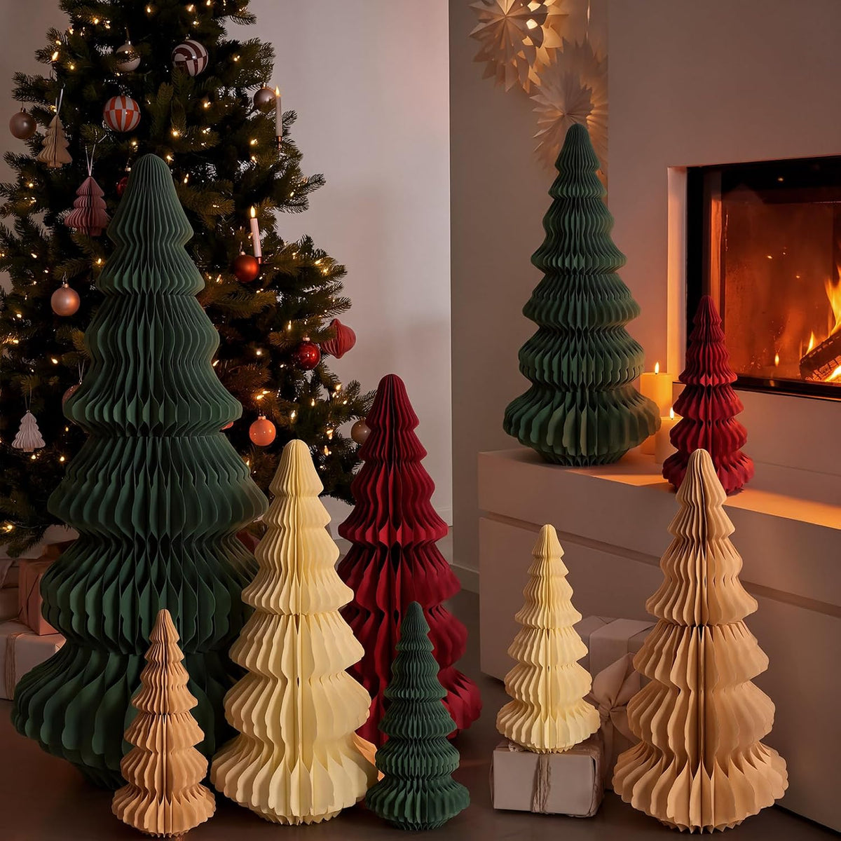 fullhawl 10 pcs honeycomb paper christmas tree, classic, side view