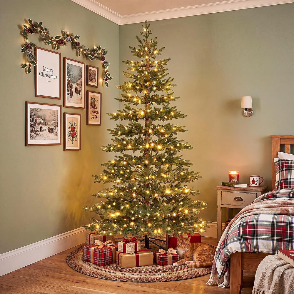 OasisCraft 7ft Alpine Fir Artificial Christmas Tree,300 LED Warm Lights Spars...