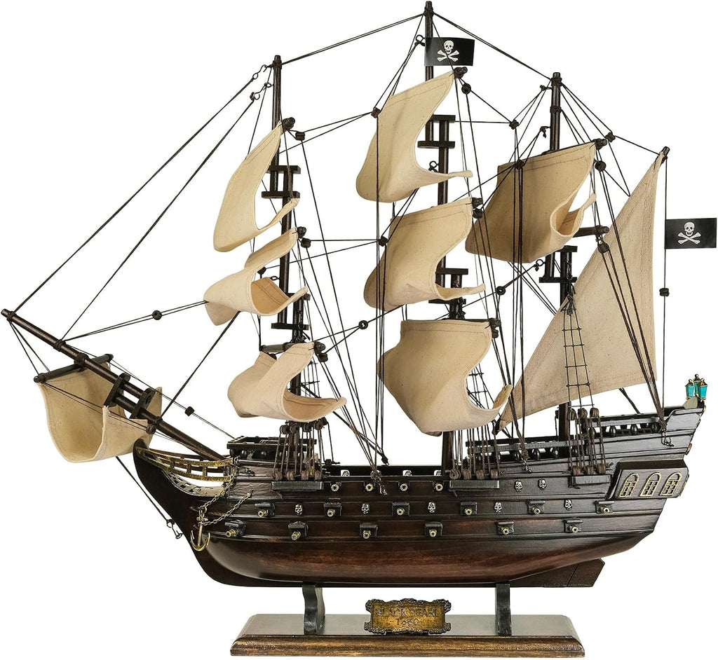 SAILINGSTORY Wooden Pirate Ship Model Black Pearl Beige Sails 20.5"